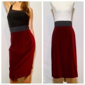 Vintage Red Velvet High Waisted Pencil Skirt